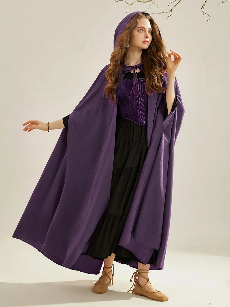 Unsex Medieval Hooded Cape Tie Front Warrior Mid-Calf Cloak SCARLET DARKNESS