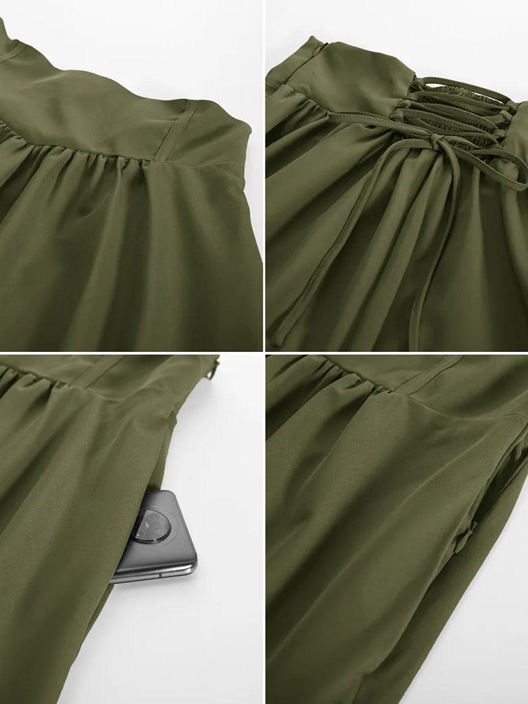 Women Renaissance Skirt Elastic High Waist Swing Skirt with Pockets SCARLET DARKNESS