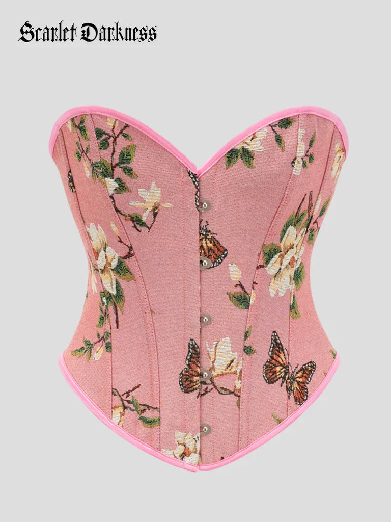 Victorian Corset Women Butterfly Floral Bustier SCARLET DARKNESS