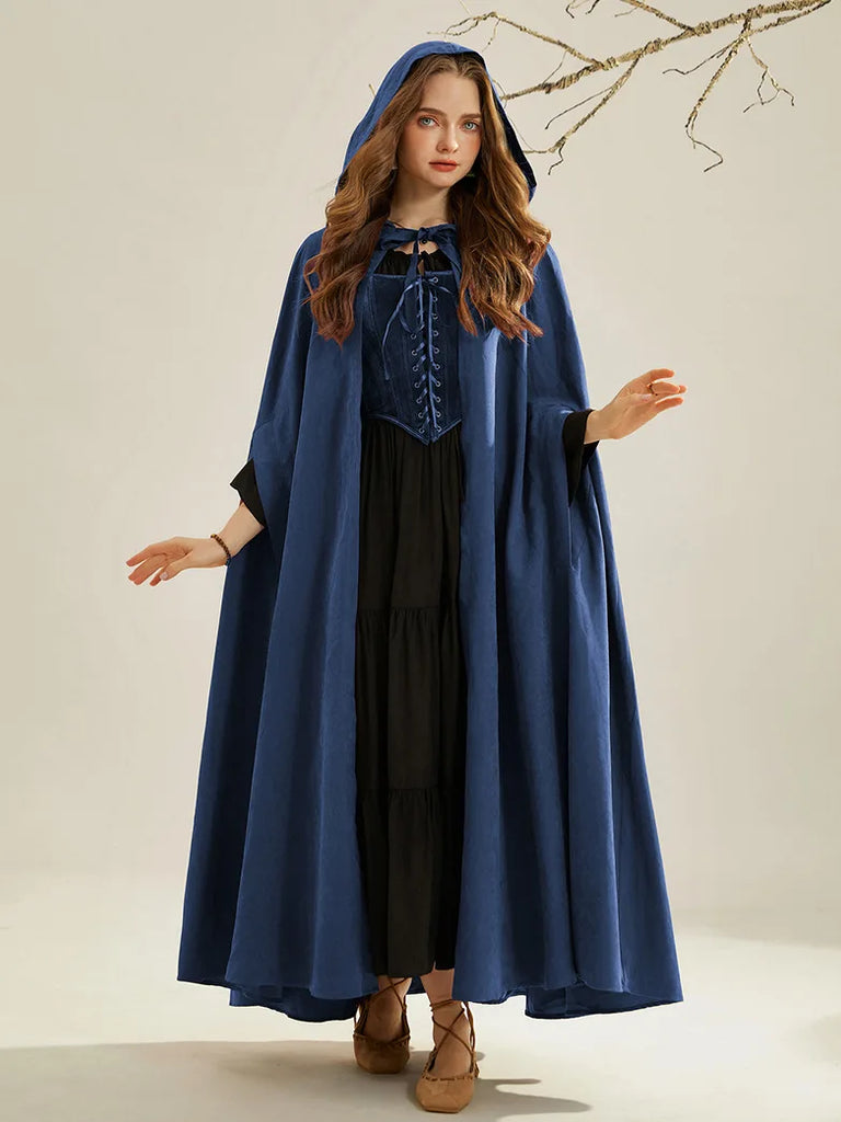 Unsex Medieval Hooded Cape Tie Front Warrior Mid-Calf Cloak SCARLET DARKNESS