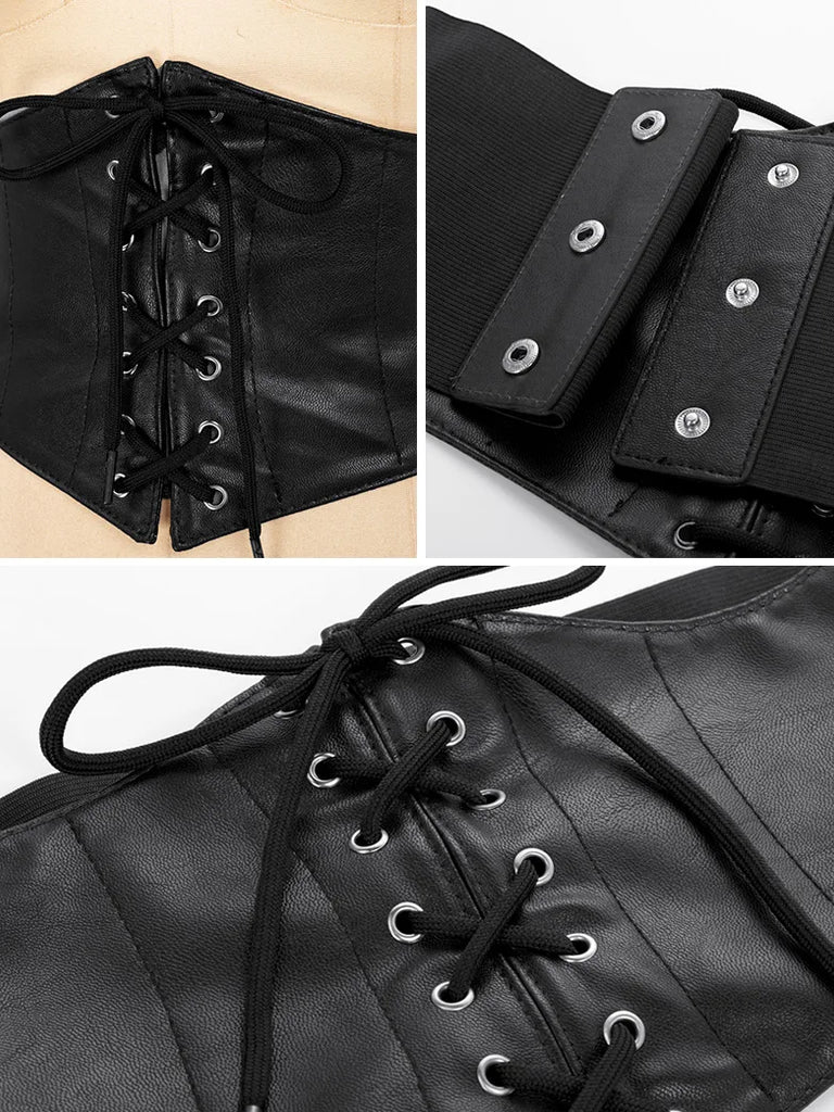 Lace-up Leather Waistband Ladies Stretchy Waist Belt Scarlet Darkness