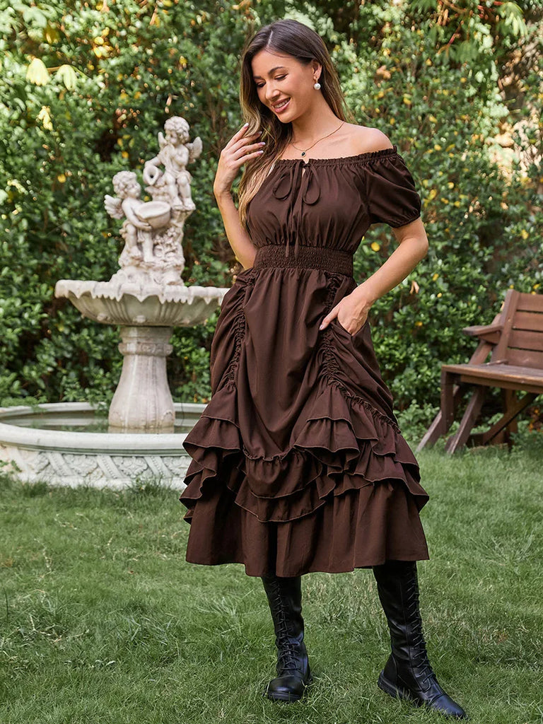 Women Steampunk Off Shoulder High Lo Midi Dress SCARLET DARKNESS