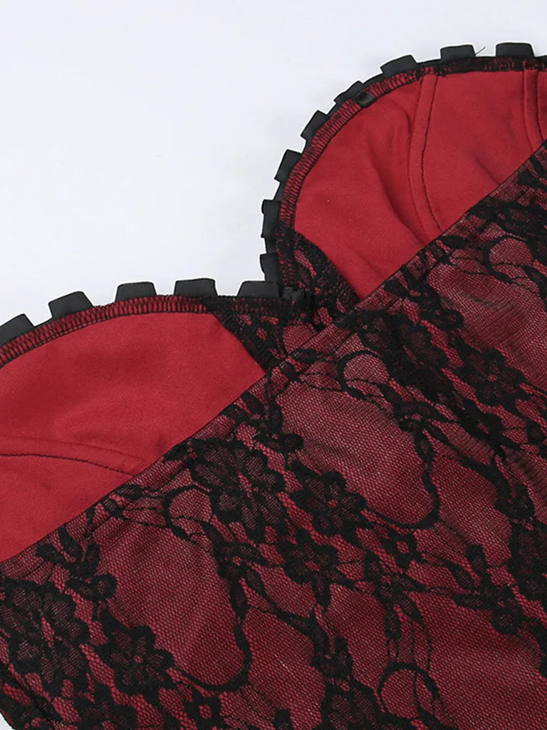 Sweetheart Collar Gothic Fashion Lace Contrast Corset SCARLET DARKNESS