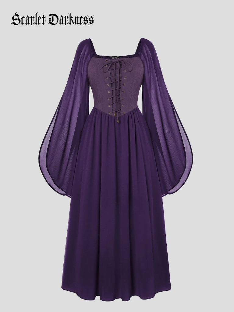 renaissance dress purple Renaissance Corset Dress Slit Sleeve Pocket Dress