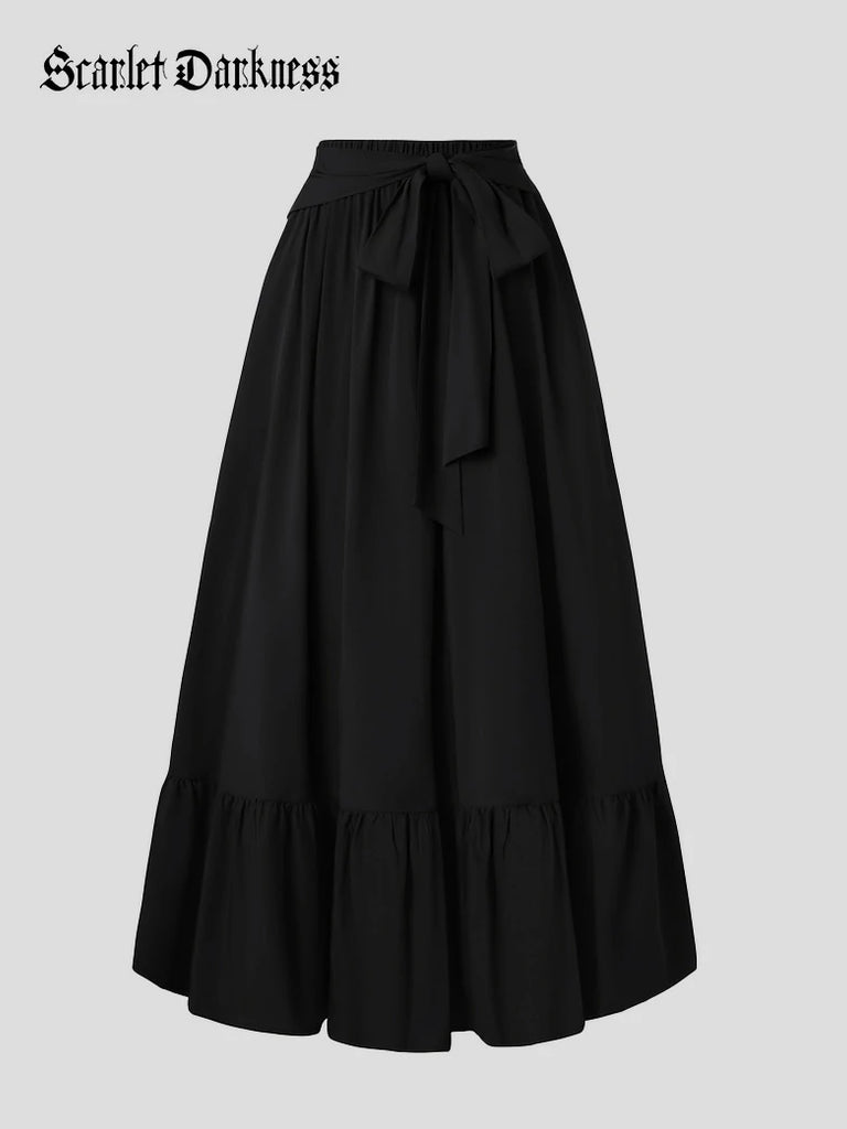 Scarlet Darkness Women Renaissance Tiered Swing Pockets Skirt Black