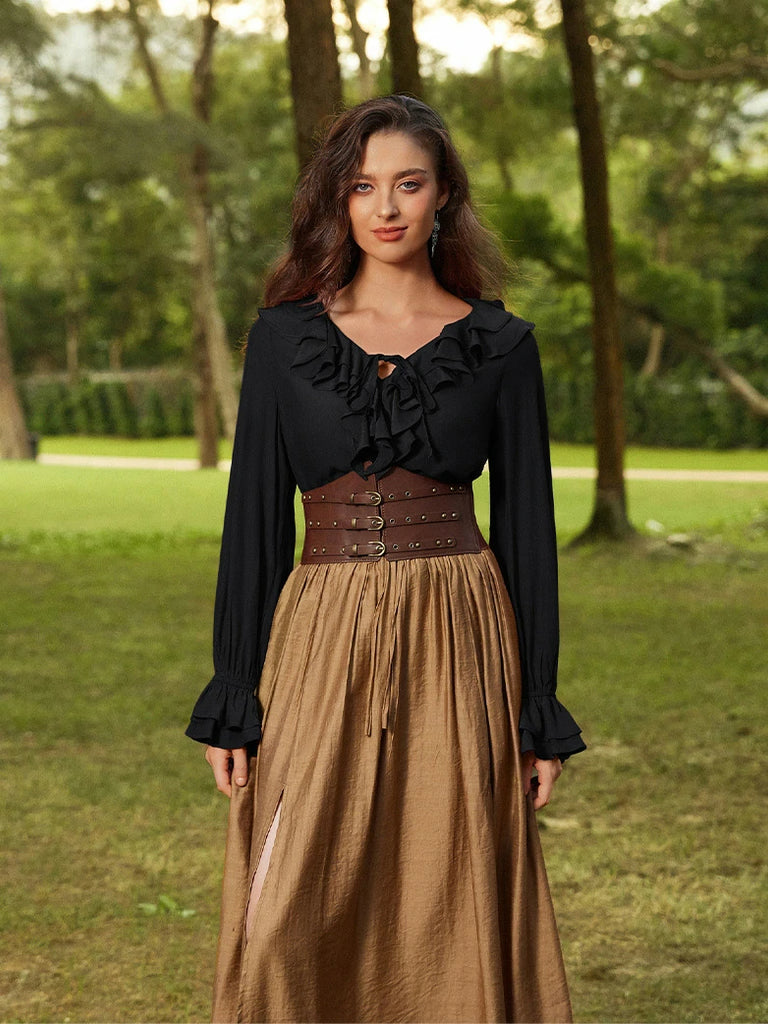 Scarlet Darkness Renaissance Ruffle Decorated Tops Pirate Shirts
