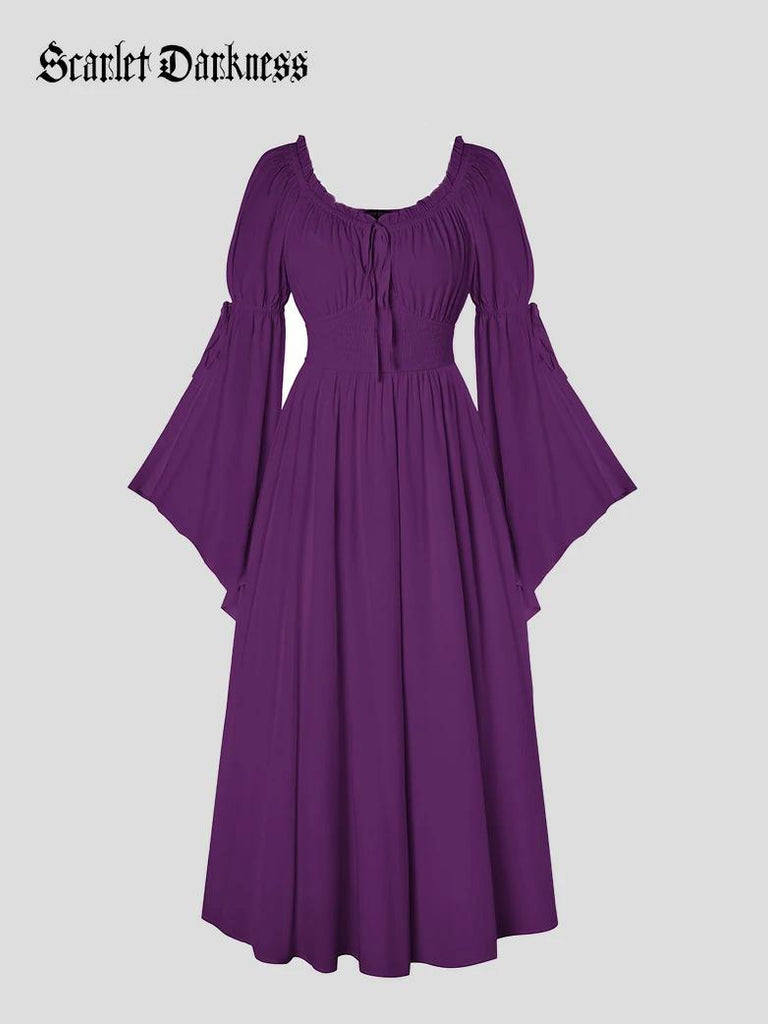 Scarlet Darkness Renaissance Faire Long Slit Sleeve Pockets Dress Dark purple