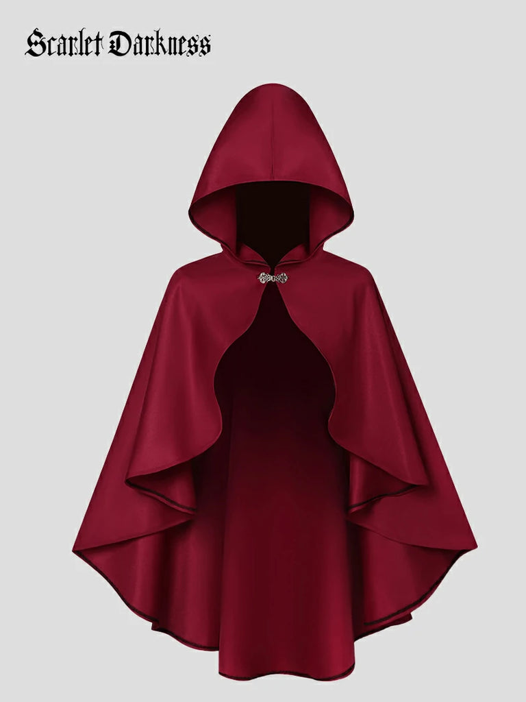Scarlet Darkness 2025 Renaissance Wizard Short Hooded Cloak Red 90cm