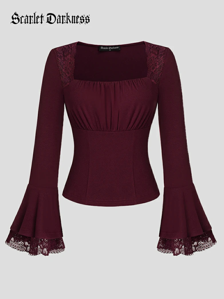 SCARLET DARKNESS Mittelalter Bluse Damen - V-Ausschnitt Langarm Renaissance