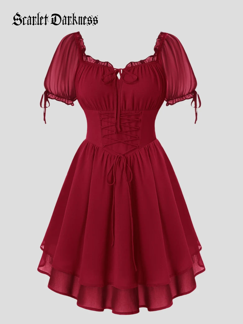 short red renaissance dress Crimson Velvet Embroidered Renaissance Dress