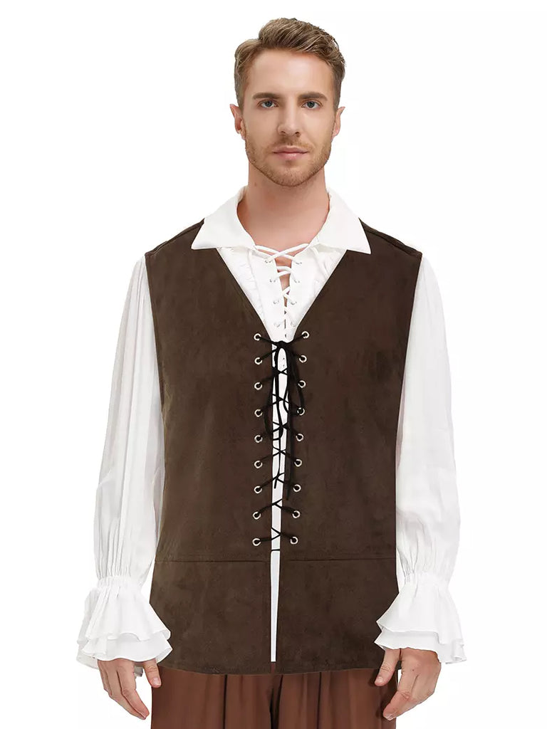 Suede Renaissance Lace-up Vest Pirate Waistcoat SCARLET DARKNESS