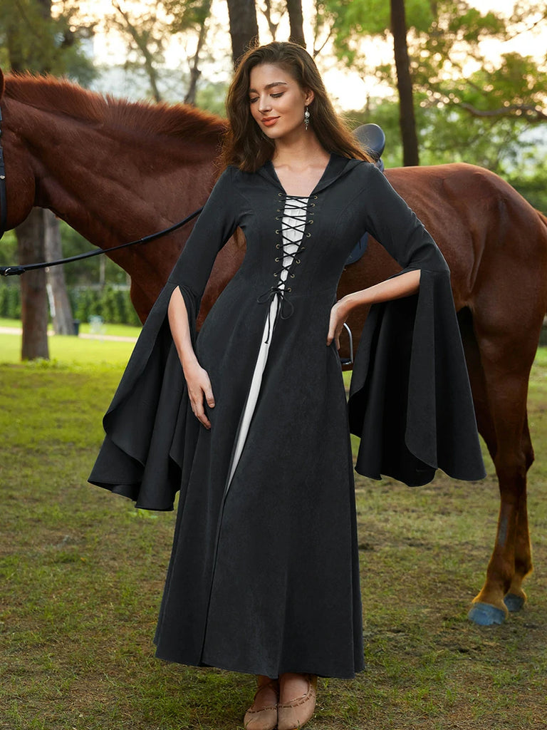 Scarlet Darkness Renfaire Celtic Cloak Bell Slit Sleeve Hooded Dress