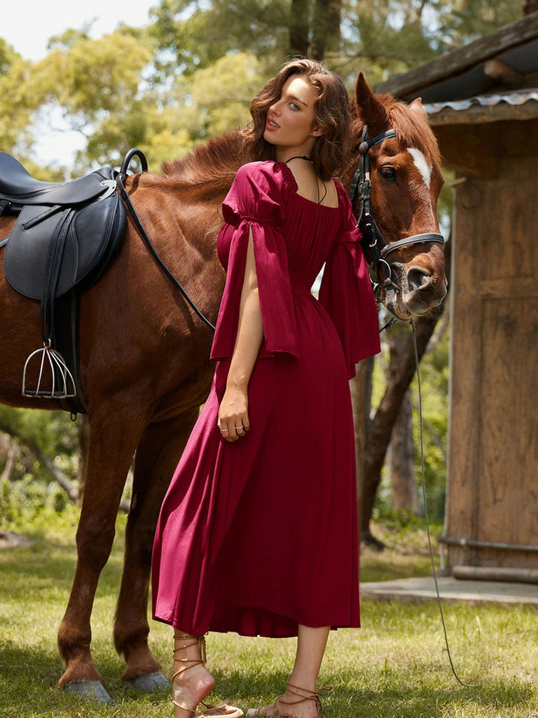 Scarlet Darkness Renaissance Faire Long Slit Sleeve Pockets Dress