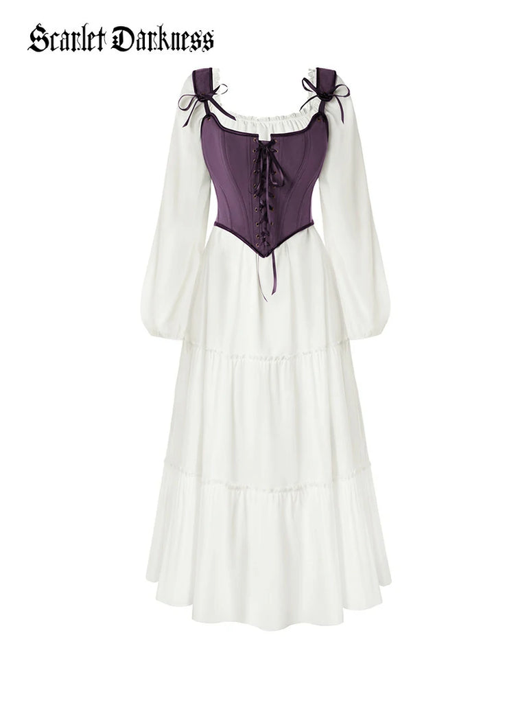 Scarlet Darkness Renaissance Costume Set Maxi Dress+Bones Corset Green