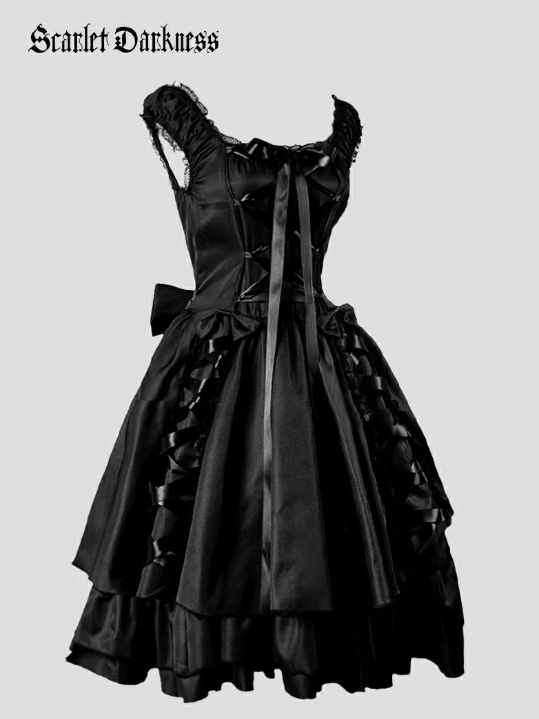 black lace gothic dress Glitter Embroidered A-line Cathedral Wedding Victorian laceLength Simple Gothic Gown Costume Black
