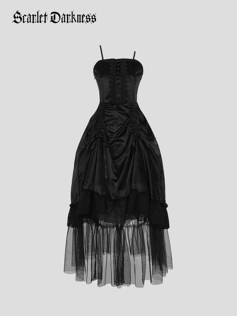 Scarlet Darkness Women Gothic Steampunk High-Low Slip Dress Black