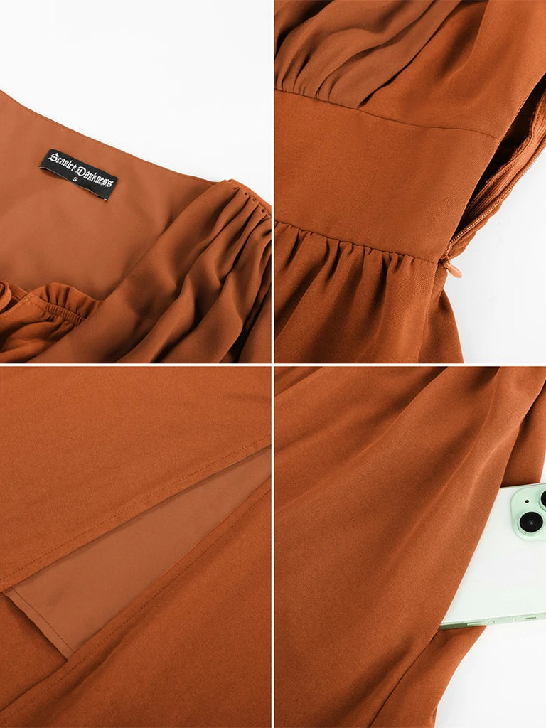 Scarlet Darkness Renaissance Whimsical Front Slit Maxi Pocket Dress