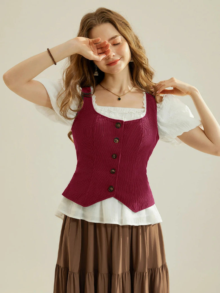 Scarlet Darkness Women Fall Corduroy Vest Button-up Vest