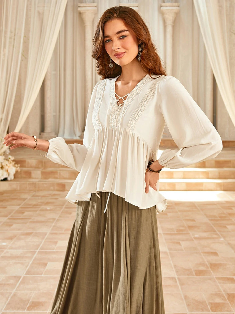 Scarlet Darkness Casual Renaissance Embroidered Long Sleeve Tops