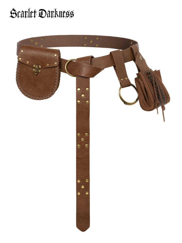 Scarlet Darkness 4 in 1 Practical Renaissance Waist Belt with Bag Light brown 166*3.5cm (L*W)
