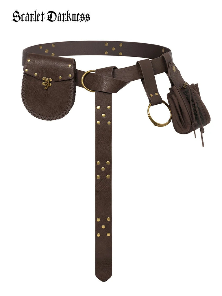 Scarlet Darkness 4 in 1 Practical Renaissance Waist Belt with Bag Brown 166*3.5cm (L*W)