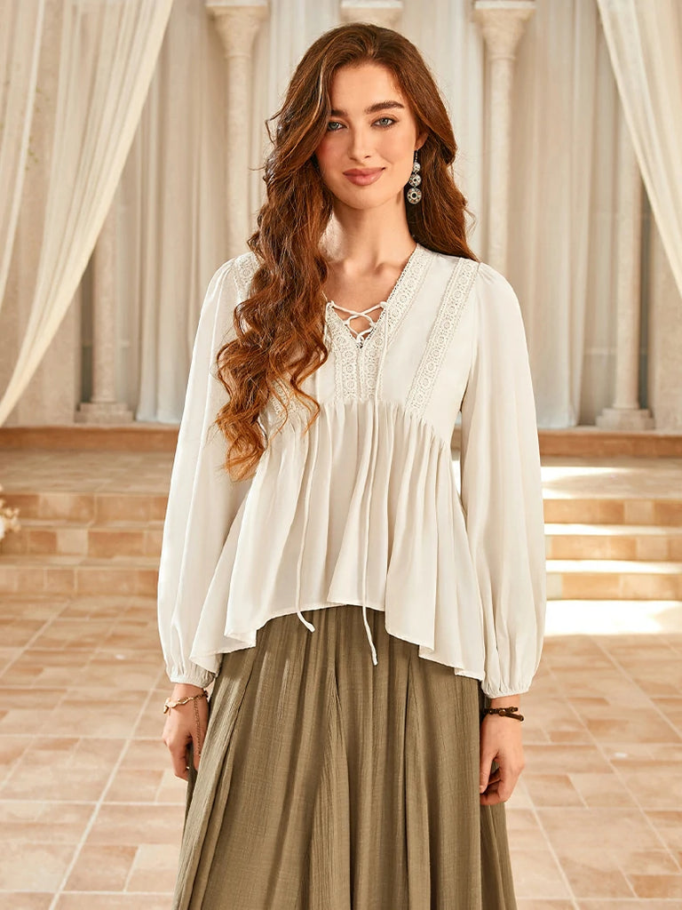 Scarlet Darkness Casual Renaissance Embroidered Long Sleeve Tops