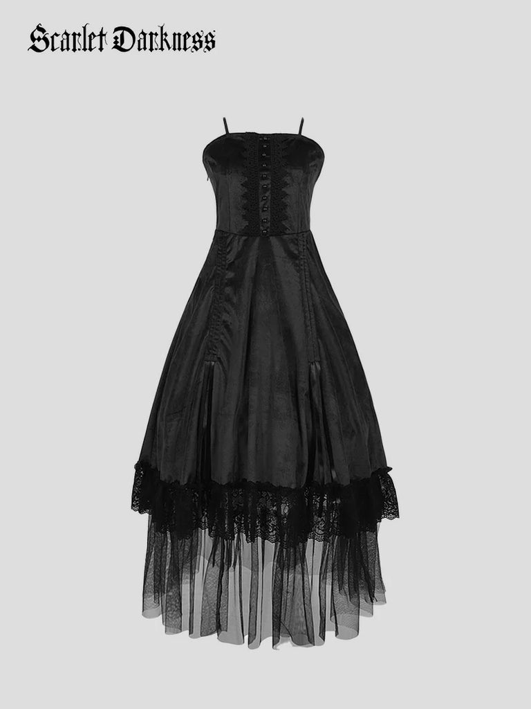 Scarlet Darkness Women Gothic Steampunk High-Low Slip Dress