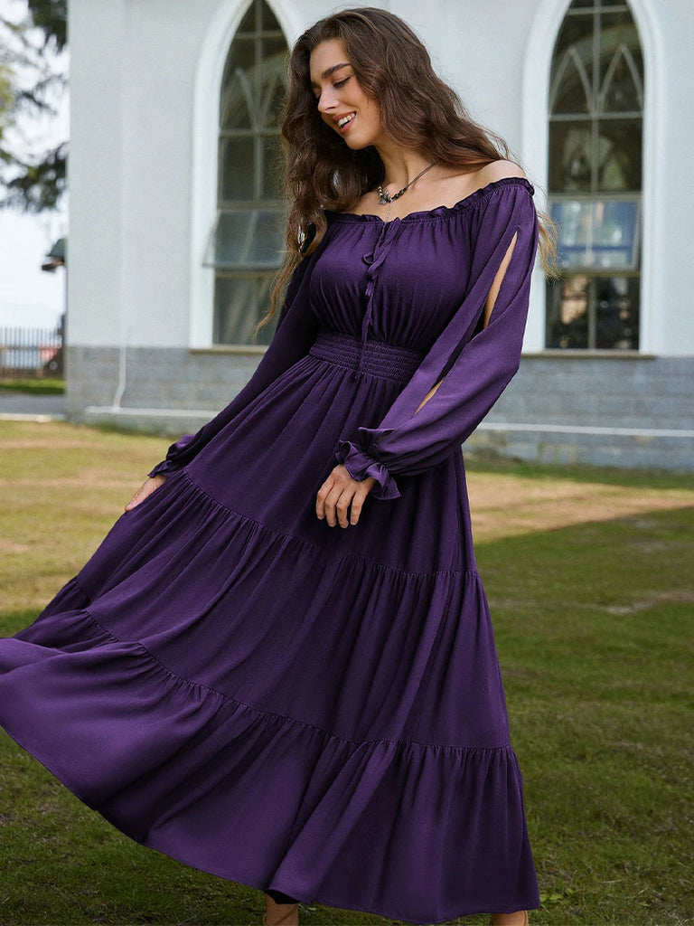 Scarlet Darkness Renaissance Chiffon Sleeve Elastic Waist Pocket Dress
