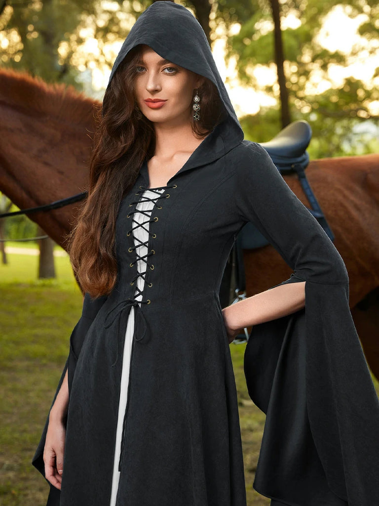 Scarlet Darkness Renfaire Celtic Cloak Bell Slit Sleeve Hooded Dress