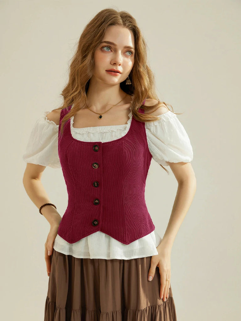 Scarlet Darkness Women Fall Corduroy Vest Button-up Vest