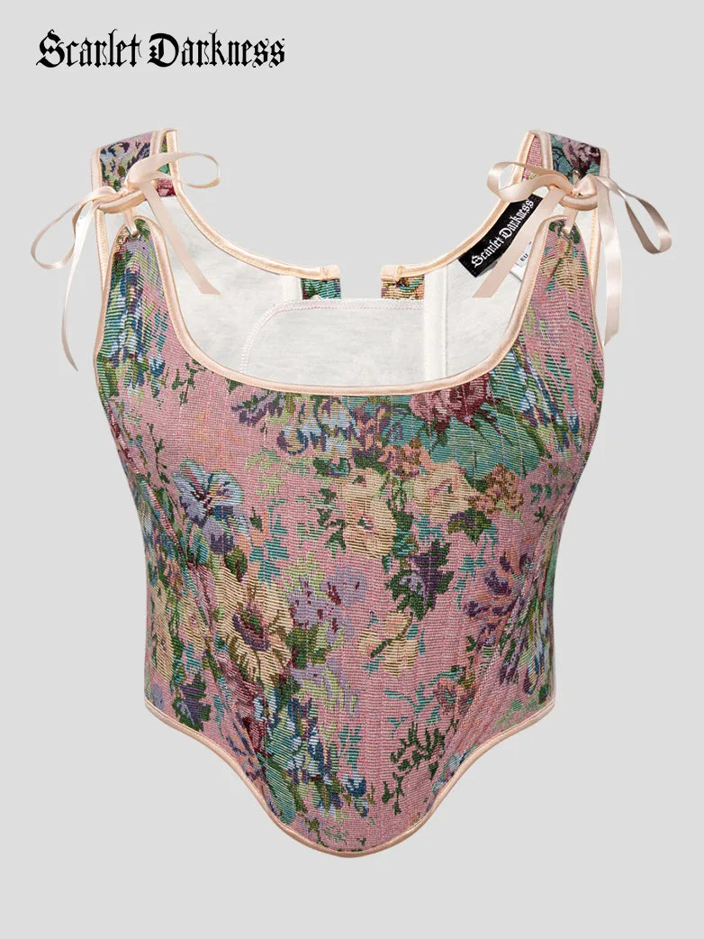 SCARLET DARKNESS Corset Renaissance à Lacets Femme Épaules Dénudées - Style Vintage Floral