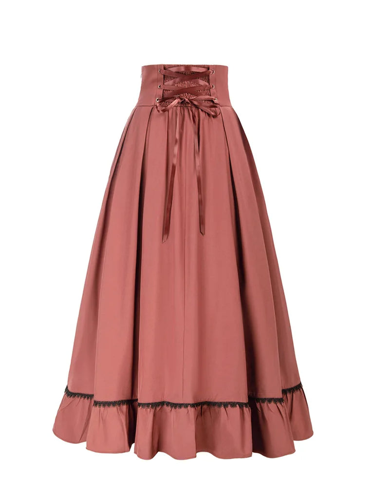 Victorian Swing High Waist Ruffled Hem Maxi Skirt Scarlet Darkness