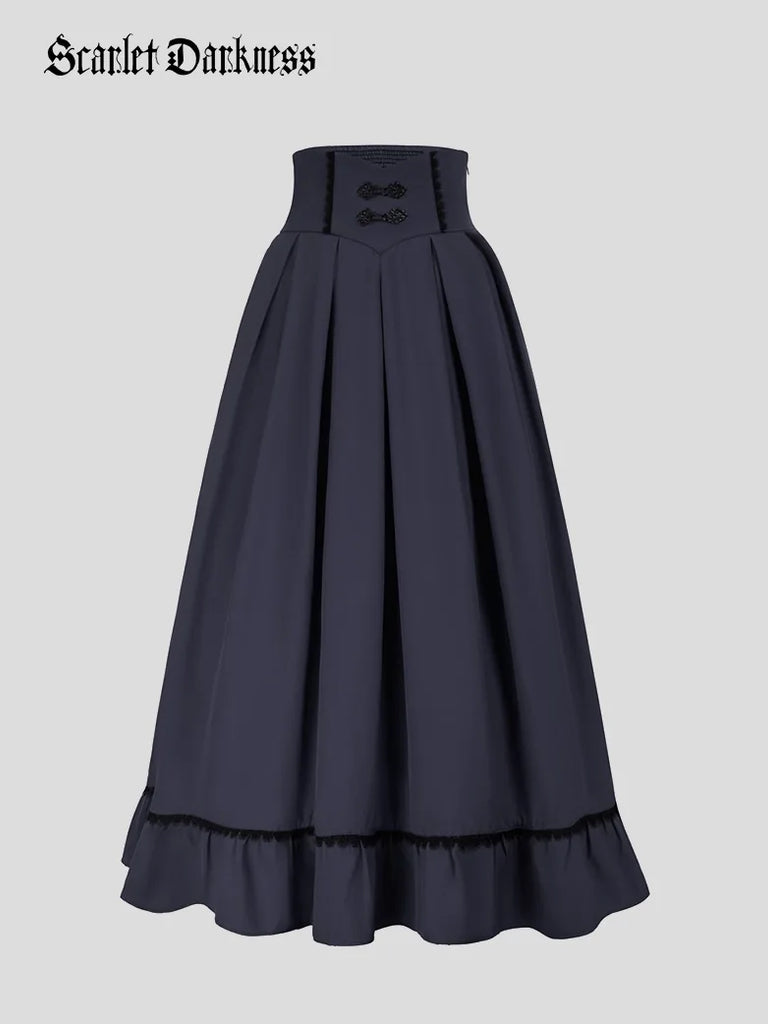 Victorian Swing High Waist Ruffled Hem Maxi Skirt SCARLET DARKNESS