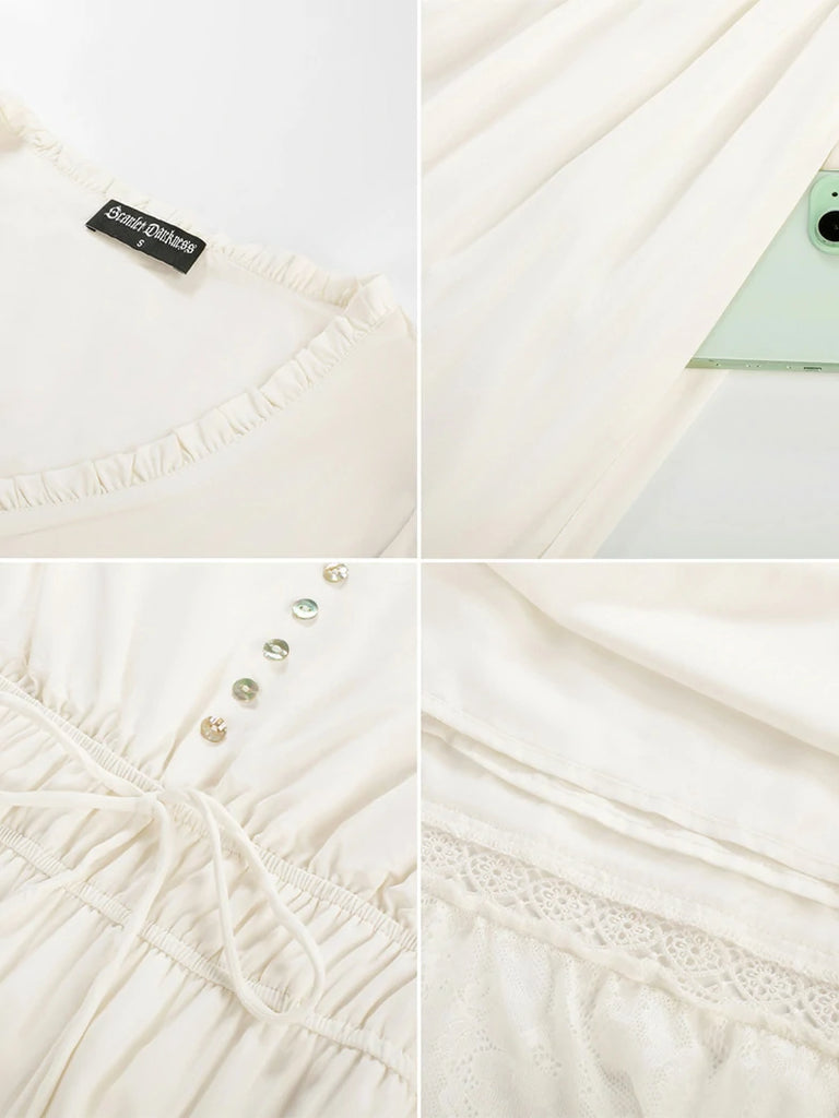 Scarlet Darkness Brown Renaissance Lace Hem Pockets Maxi Dress