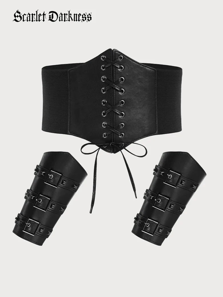 Black leather waist cincher