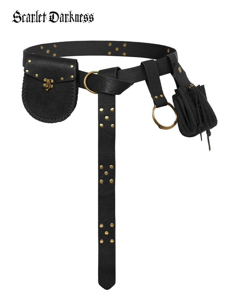 Scarlet Darkness 4 in 1 Practical Renaissance Waist Belt with Bag Black 166*3.5cm (L*W)