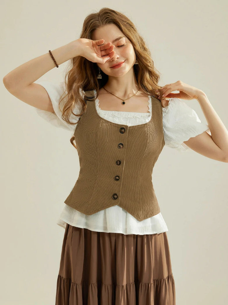 Scarlet Darkness Women Fall Corduroy Vest Button-up Vest
