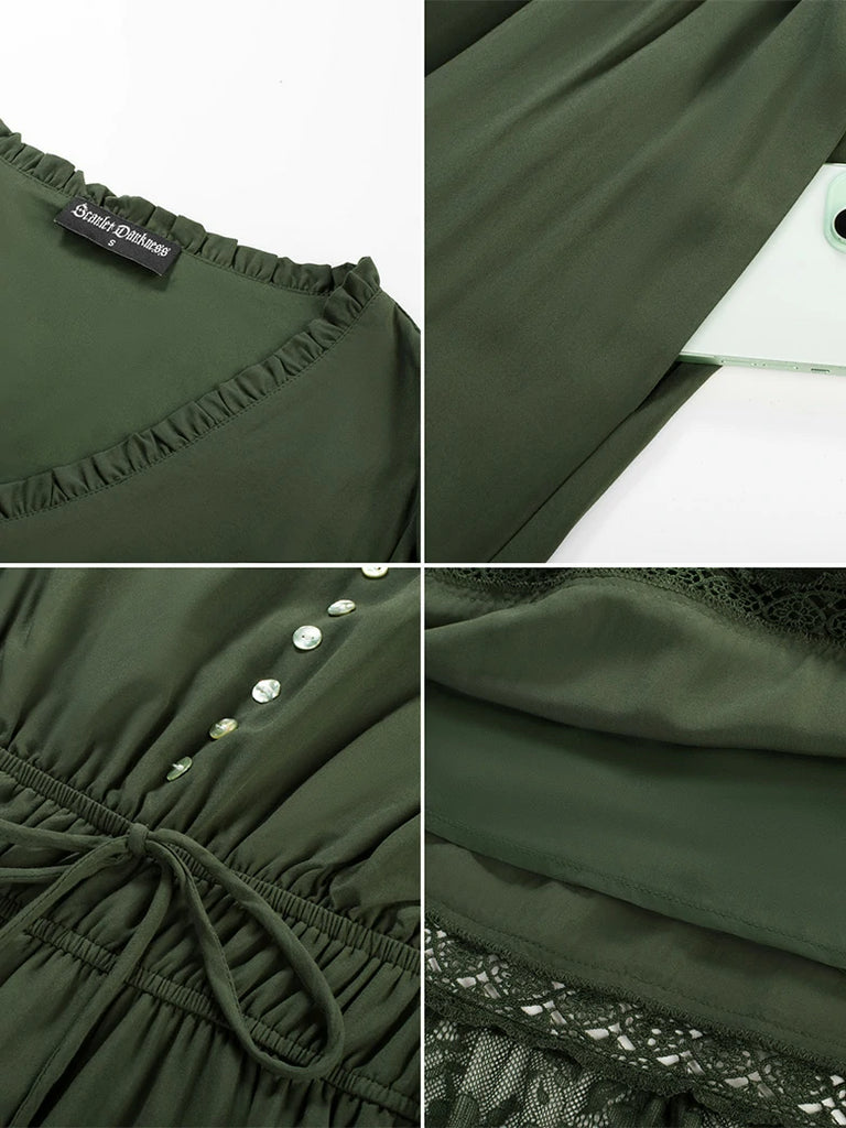 Scarlet Darkness Brown Renaissance Lace Hem Pockets Maxi Dress