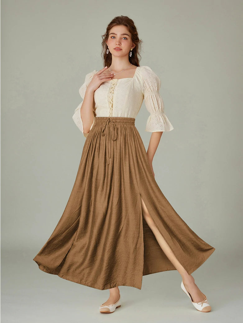 Scarlet Darkness Women Renaissance Front Slit Skirt Maxi Pocket Skirts