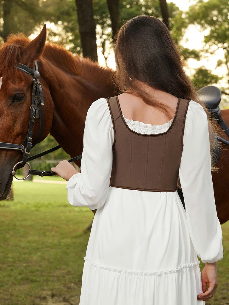 Scarlet Darkness Renaissance Costume Set Maxi Dress+Bones Corset