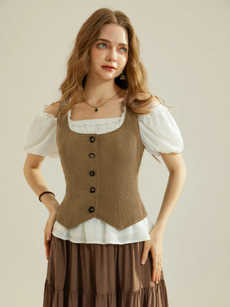 Scarlet Darkness Women Fall Corduroy Vest Button-up Vest
