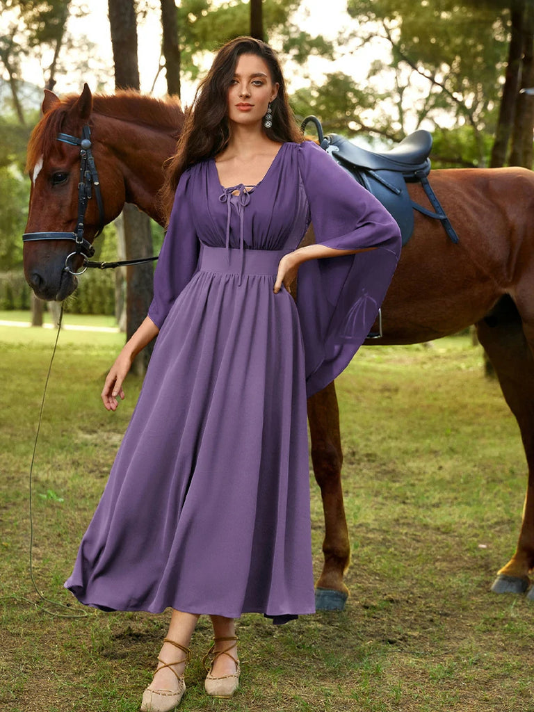 Scarlet Darkness Renaissance Whimsical Front Slit Maxi Pocket Dress