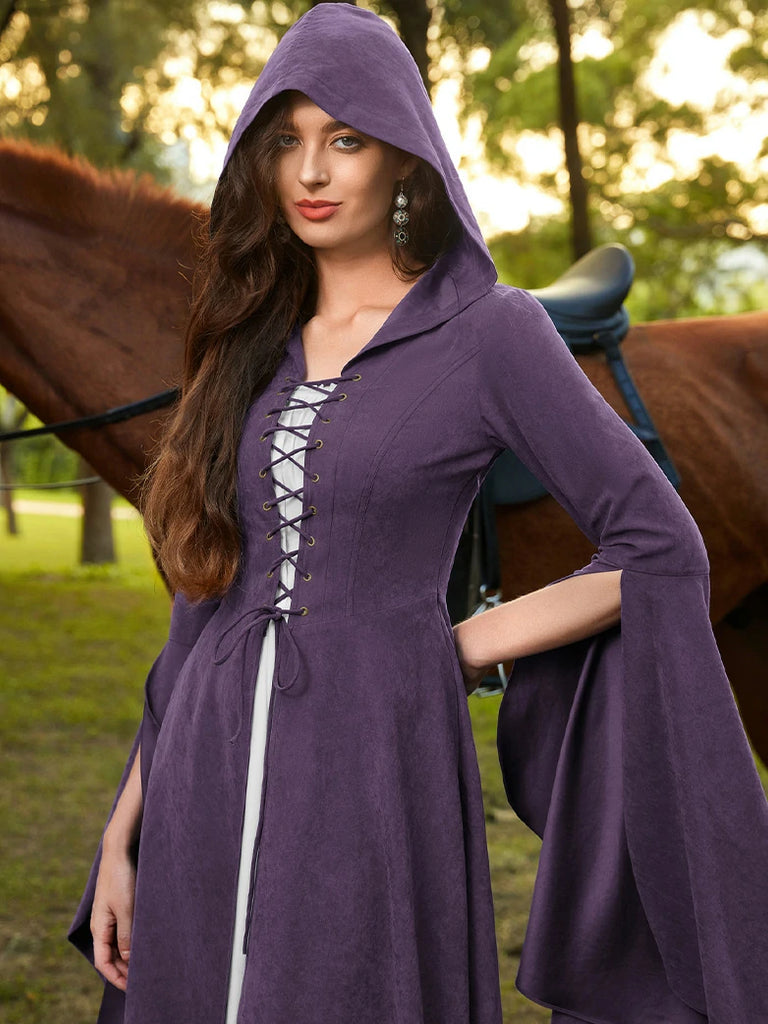 Scarlet Darkness Renfaire Celtic Cloak Bell Slit Sleeve Hooded Dress