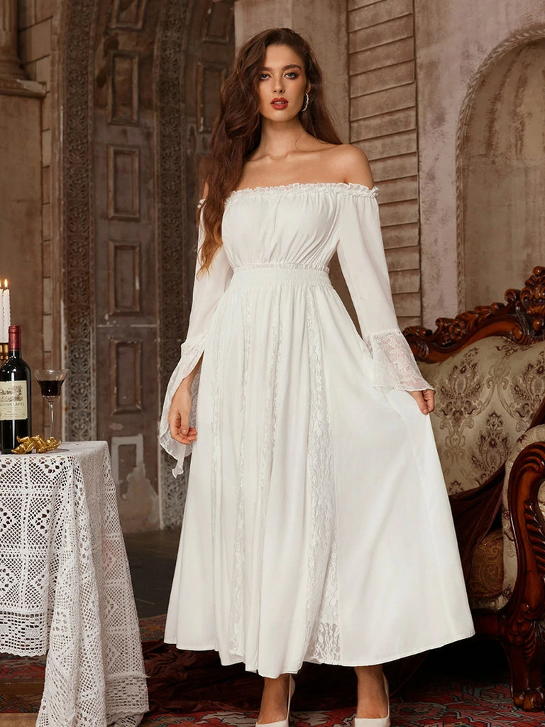 Scarlet Darkness Renaissance Lace Swing Maxi Skirt with Pockets