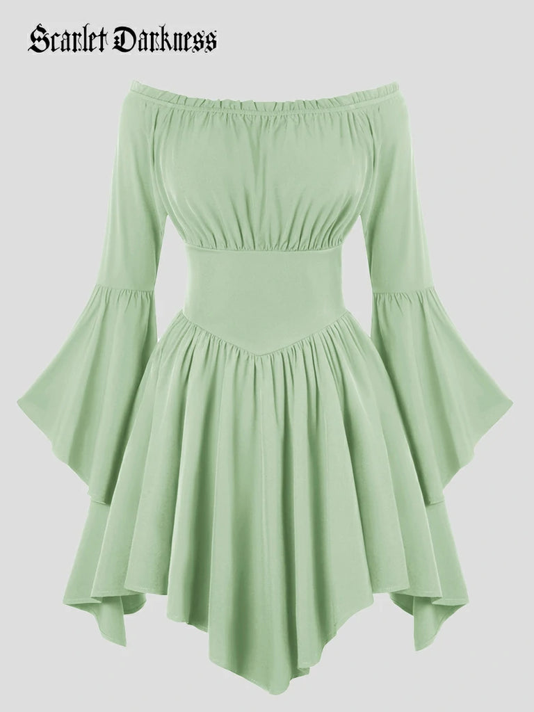 Scarlet Darkness Renaissance Irregular Hem Off Shoulder Pockets Dress