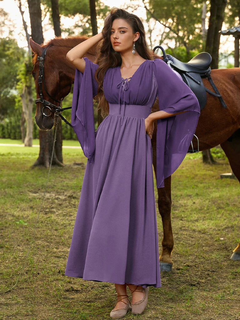 Scarlet Darkness Renaissance Whimsical Front Slit Maxi Pocket Dress