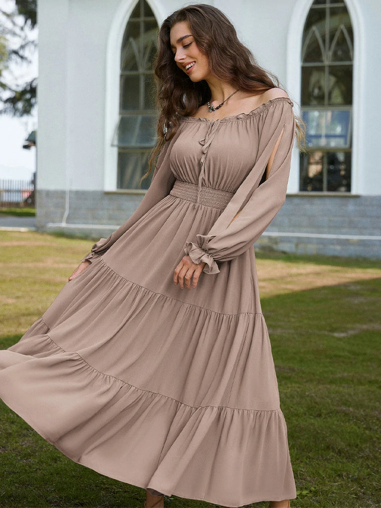 Scarlet Darkness Renaissance Chiffon Sleeve Elastic Waist Pocket Dress