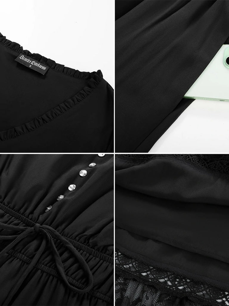 Scarlet Darkness Brown Renaissance Lace Hem Pockets Maxi Dress