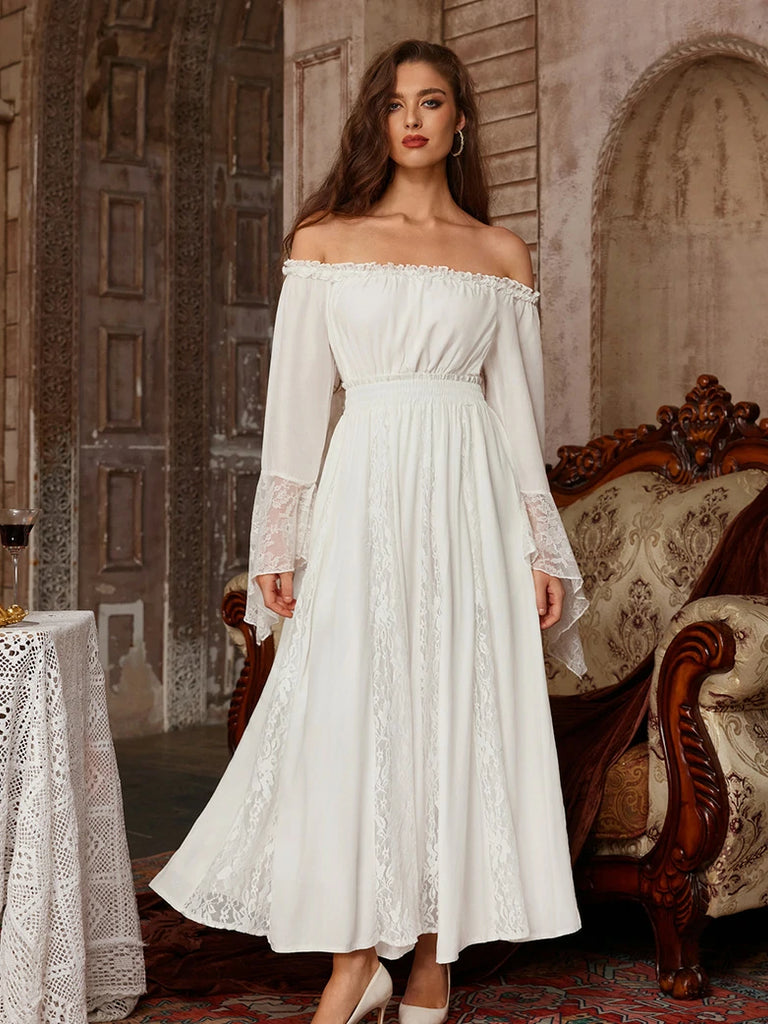 Scarlet Darkness Renaissance Lace Swing Maxi Skirt with Pockets