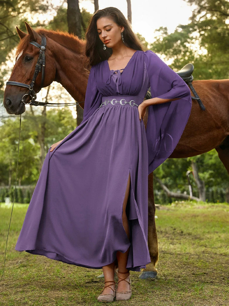 Scarlet Darkness Renaissance Whimsical Front Slit Maxi Pocket Dress